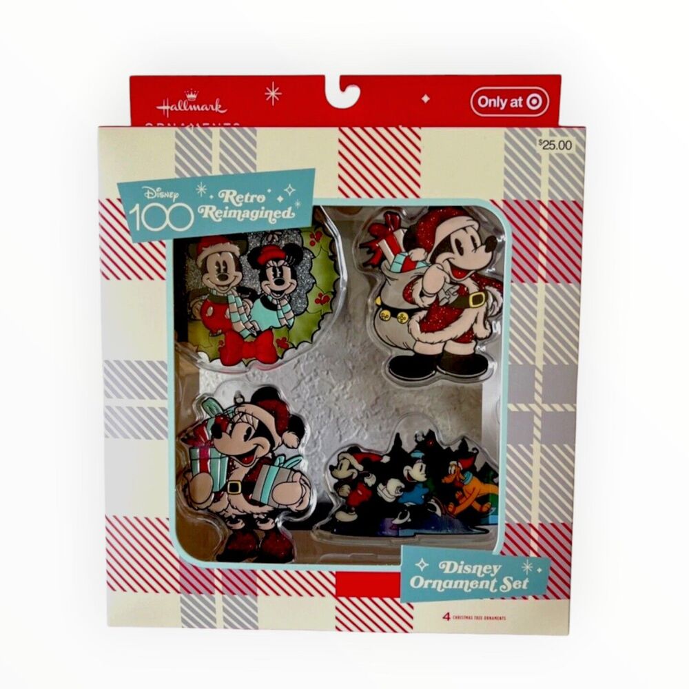 2023 Hallmark DISNEY 100 RETRO REIMAGINED Set 4 Mickey & Friends Xmas Ornaments